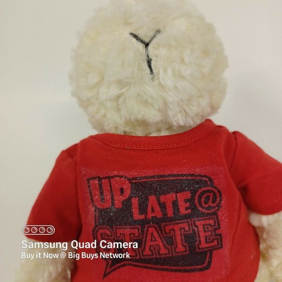 JellyCat 16" Slackajack Cream Fur Bunny Rabbit Plush & Red "Up Late @ STATE" Tee - Picture 11 of 12